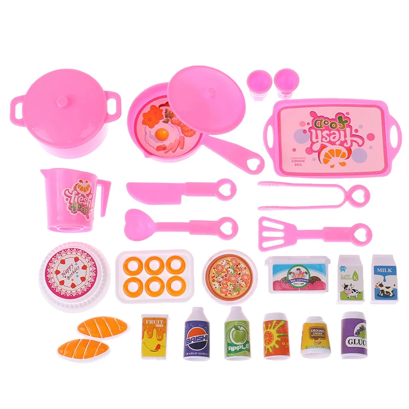 

25Pcs 1/6 Miniature Dollhouse Mini Hamburger Coke Cup Chips Cake Fast Food for Doll House Kitchen Play Toy Accessories