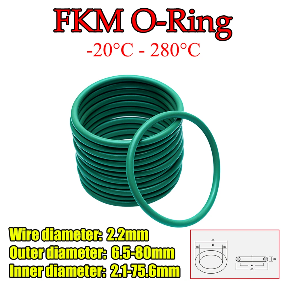 

Уплотнительное кольцо FKM, уплотнительная прокладка CS 2,2 мм, зеленый/коричневый внешний диаметр 6,5-80 мм, изоляционное масло, Термостойкое фторсодержащее резиновое FKM уплотнительное кольцо