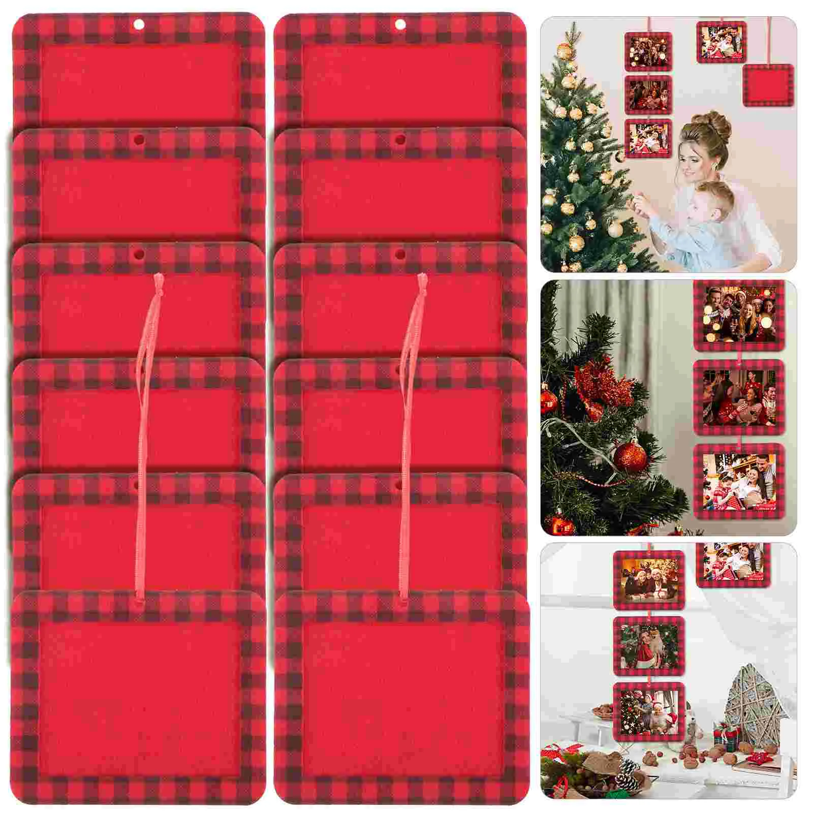 

Frame Photo Picture Ornament Christmas Pendant Treehanging Ornaments Diy Felt Plaid Decor Retro Keepsake Vintage Holder Display