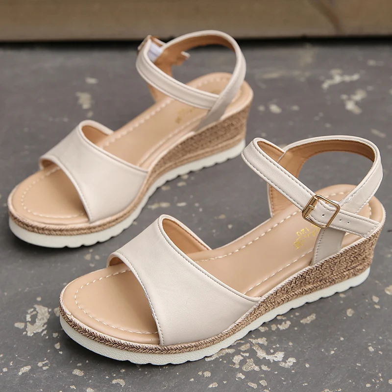 

Ankle Buckle Wedges Sandals for Women Summer 2023 Patchwork Platform Sandles Woman Thick Sole Gladiator Sandalias Mujer