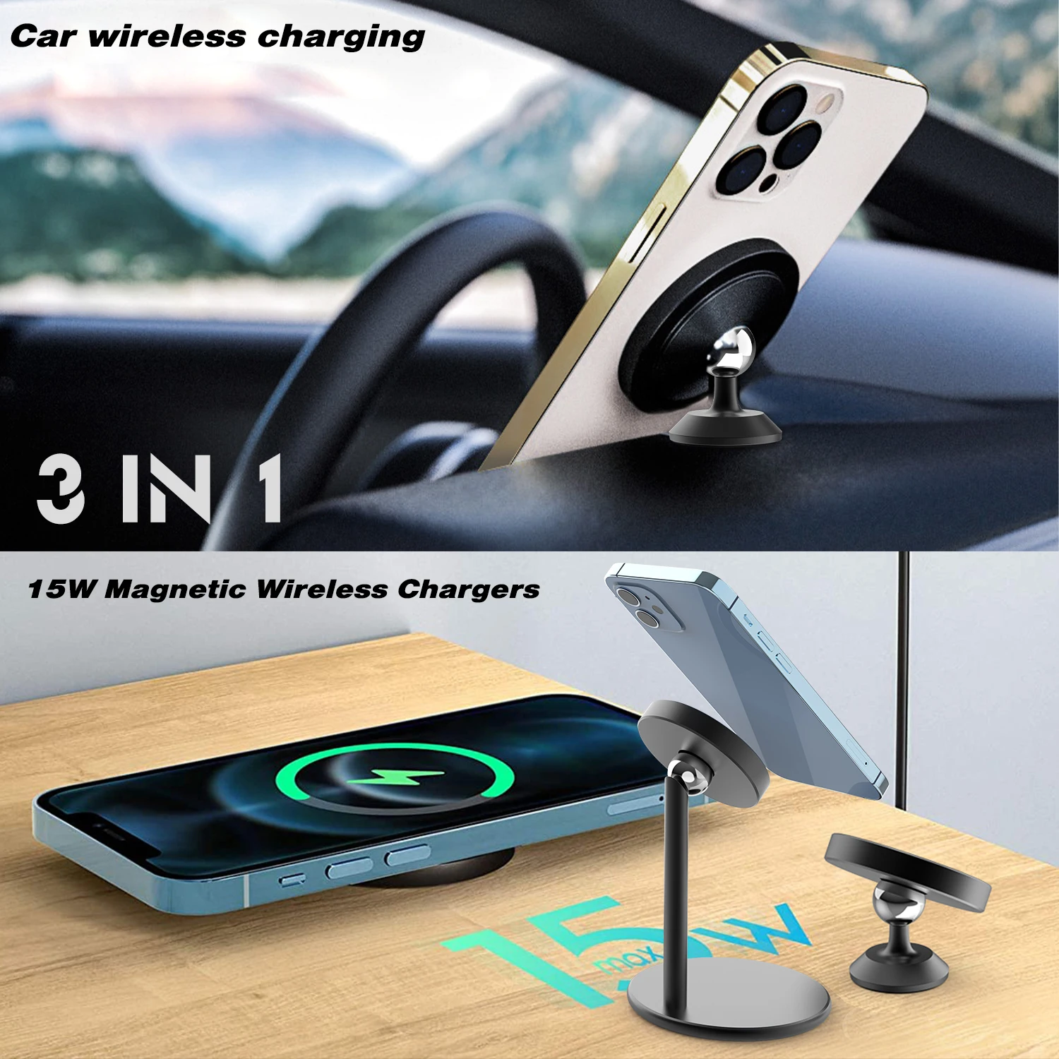 Cena Bezprzewodowa ładowarka Bezprzewodowa 2w1 15W Qi Bezprzewodowa ładowarka Samochodowa Dla Mag IPhone 14 12 13 Pro Max Mini Samsung Huawei Xiaomi