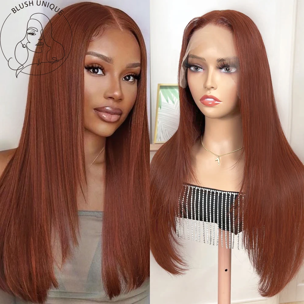 

Reddish Brown Layered Wig Lace Front Wigs For Black Women Copper Red Color Layered Cut Wig 13x4 T Part Synthetic Straight Wigs