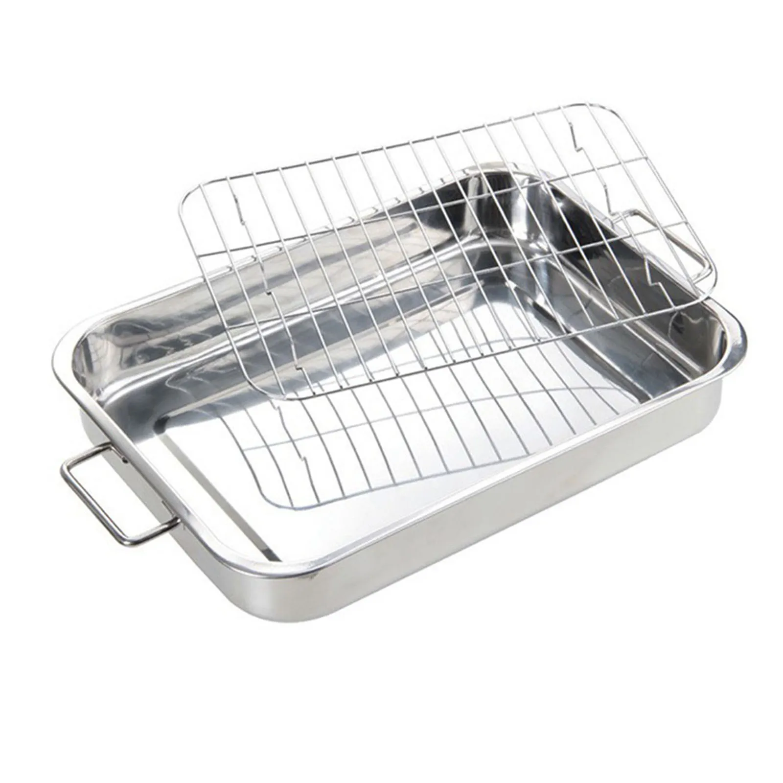 

Stainless Steel Deep Roasting Tray Oven Pan Grill Rack Baking Roaster Tin Tray