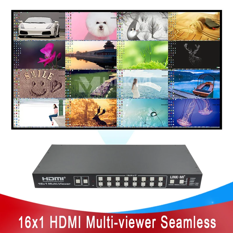 Бесшовный переключатель 16 в 1 HDMI, LINK-MI, 16x1, поддержка кнопки и управление RS-232, разрешение до 1080p