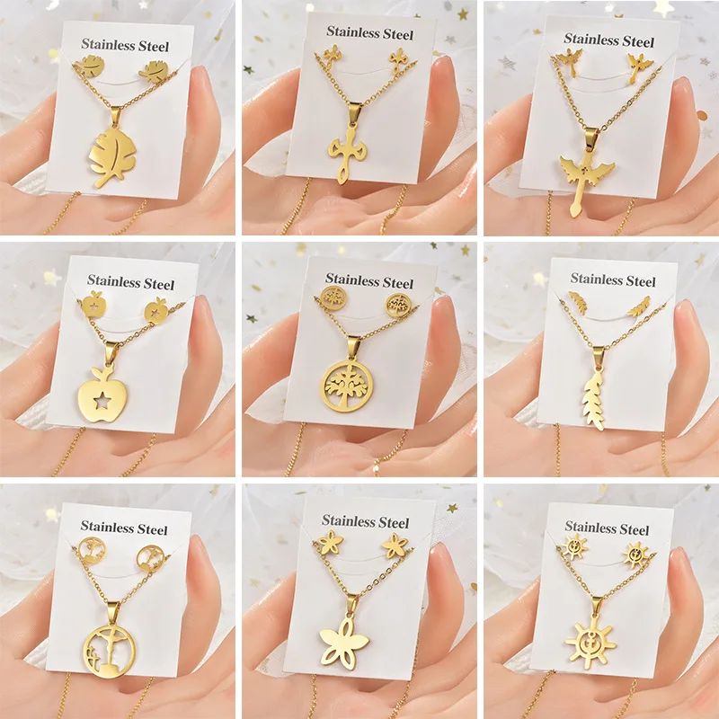 

Ожерелье и серьги-гвоздики из нержавеющей стали с подвеской «Древо жизни»