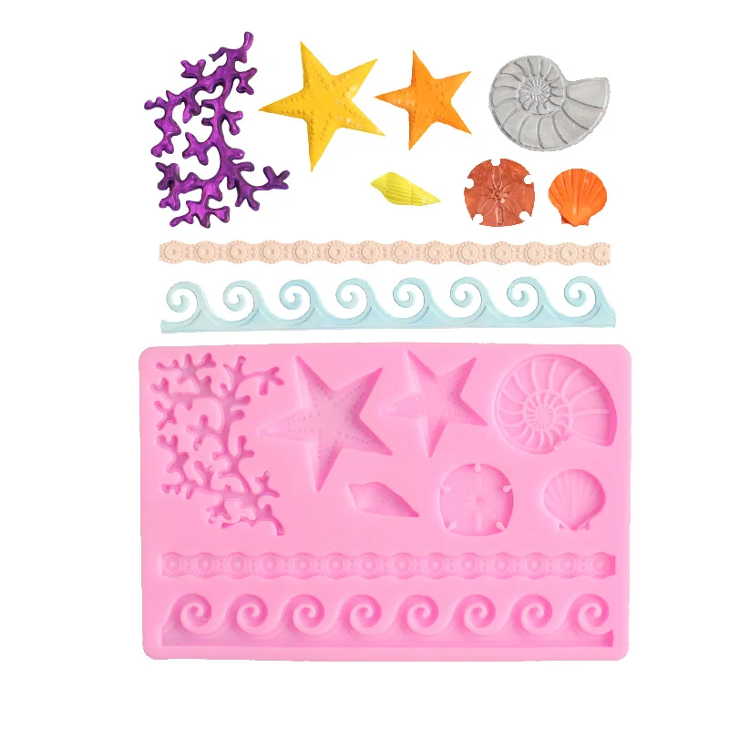

DIY Lovely Seashells Starfish Conch Silicone Chocolate Mold Coral Sea Wave Fondant Cake Decorating Baking Tools Clay Resin Mould