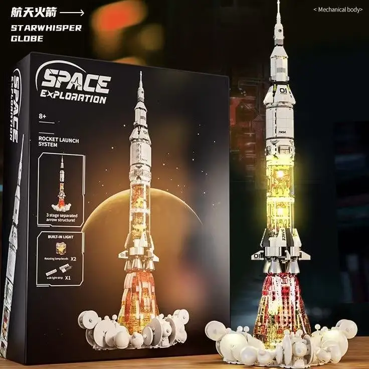 Фото Новая технологичная креативная сборная модель ракеты, конструктор MOC с подсветкой, игрушка, наборы для подарков на день рождения для детей №5