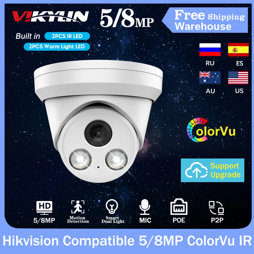 

Совместимая с Hikvision купольная камера 8 МП 4K 5 МП, умная двойная подсветка ColorVu IR30M IPC POE, встроенный микрофон, Домашняя безопасность P2P видеонабл...