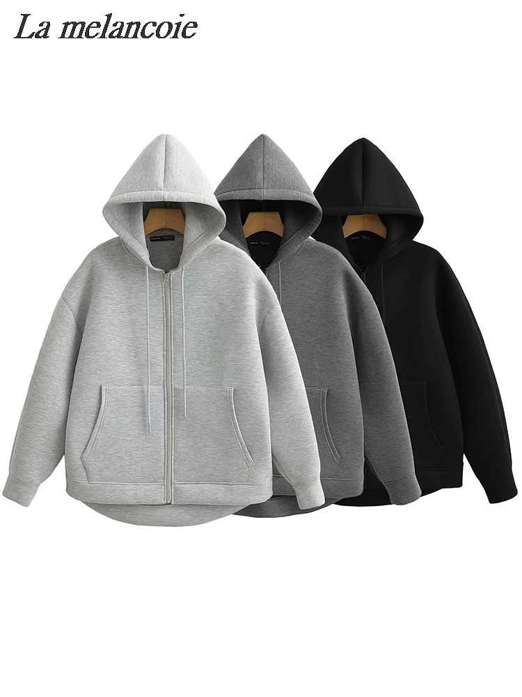 Толстовка Женская на молнии Осень-зима 2024 Повседневная Оверсайз с двойными