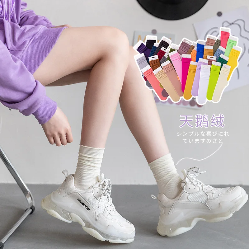 Women's Spring and Summer Thin Korean Style Sock 10 Pairs Mid-Calf Length Socks Candy Color Socks Long Socks