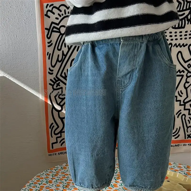 

Джинсовые детские модные джинсы для малышей Осенняя хлопковая одежда для малышей повседневные детские весенние брюки для девочек брюки дл...