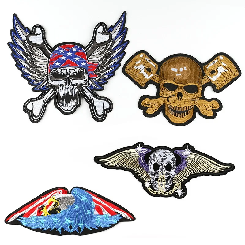

Motorcycle Ride series Clothes Coat Big Back Sticker ironing Embroidered Patches Skulls head Demon DIY Sew Coat Applique Badge