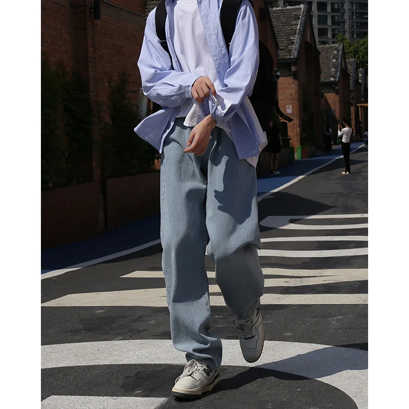 Blue/Grey Baggy Jeans Men Fashion Harajuku Casual Straight Jeans Men Streetwear Hip Hop Loose Denim Pants Mens Trousers M-2XL