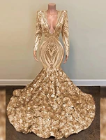 luxury mermaid trumpet sparkle sexy engagement formal evening dress v neck long sleeve chapel train dubai sequined evening gown