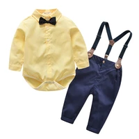 2022 new childrens clothing soft and comfortable spring and autumn boys british bib pants two long sleeved crawling shirts