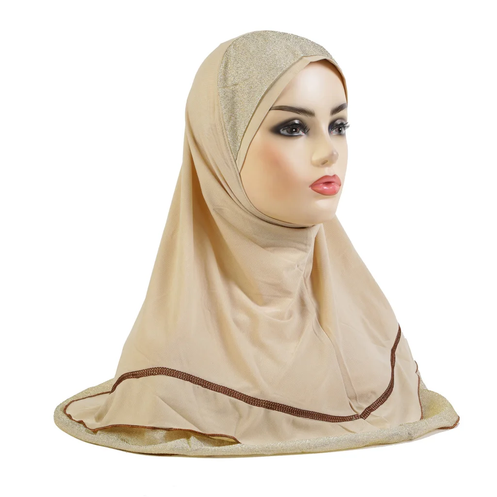 H310 One Piece Muslim Hijab Women Instant Scarf Glitter Khimar Headscarf Turban Pull On Ready Made To Wear Shawls Wrap Niqab