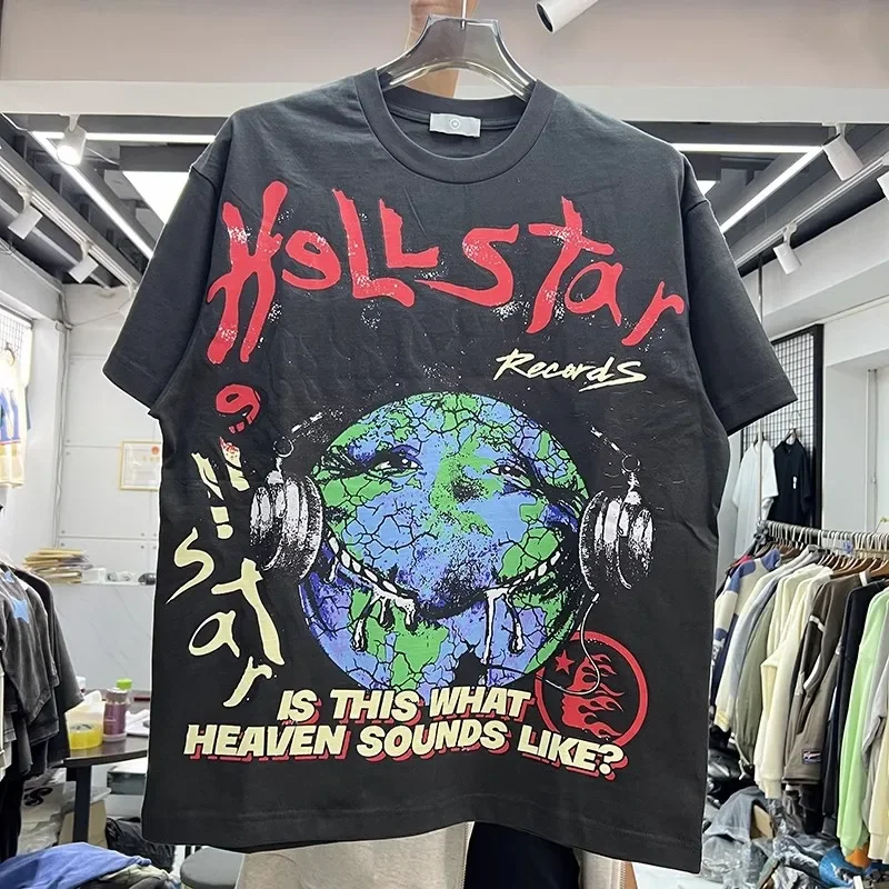 

New Fasion Round Neck Vintage Vintage Hellstar T-shirt Men Women Washed Earth Printing Tee Tops T Shirt