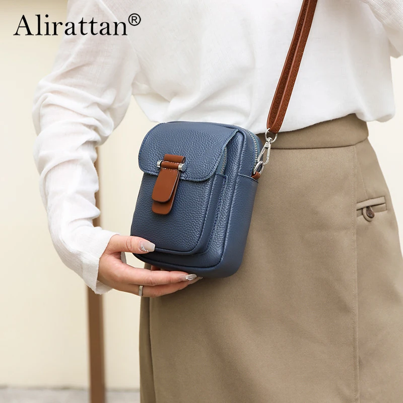 

Женская сумка из натуральной кожи, оптовая продажа, новинка 2023, модная многослойная сумка-мессенджер на одно плечо, сумка из воловьей кожи с ...