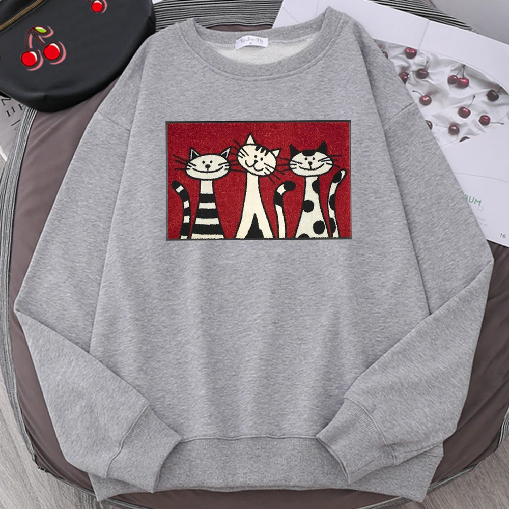 

Three Cats Are Greeting You Mens Hoodies Harajuku Fleece Sweatshirt Fashion Crewneck Clothes Casual Oversize Tops Male Pullover