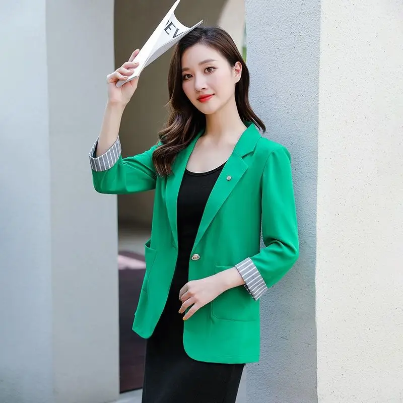 Blazer Women's New Summer Fashion Temperament Casual Blazer Coat Korean Version 3/4 Sleeve Sunscreen Blazer Versatile Outwear