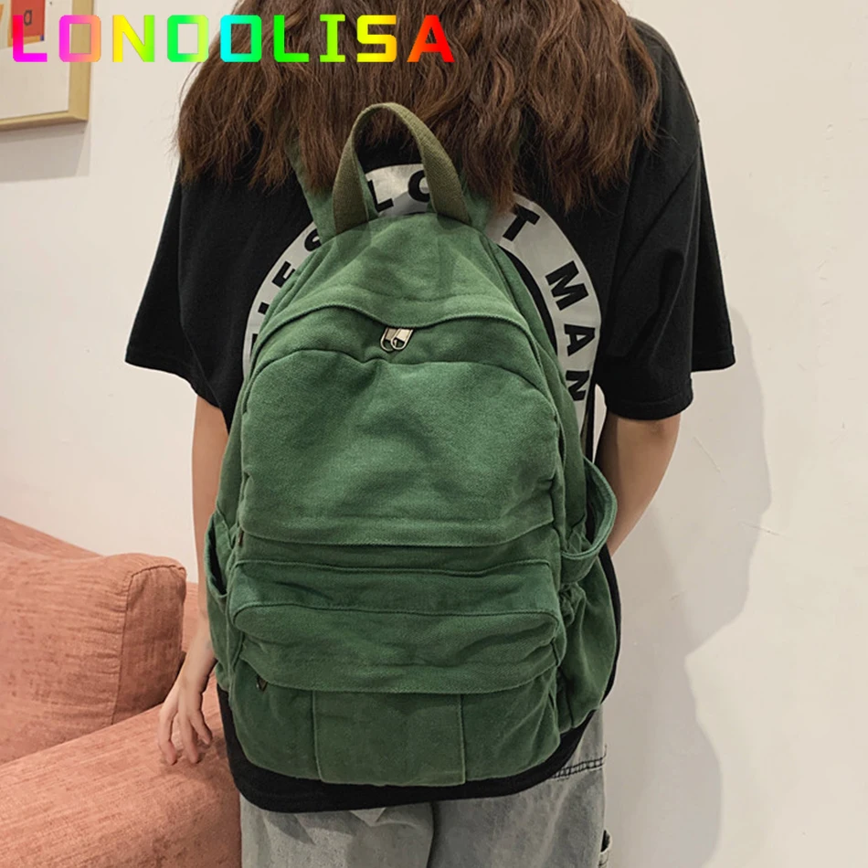 

Casual Backpack for Women 2022 Travel Canvas Rucksack Fashion High Capacity Solid Lady Bagpack Student Girl School Large Bookbag