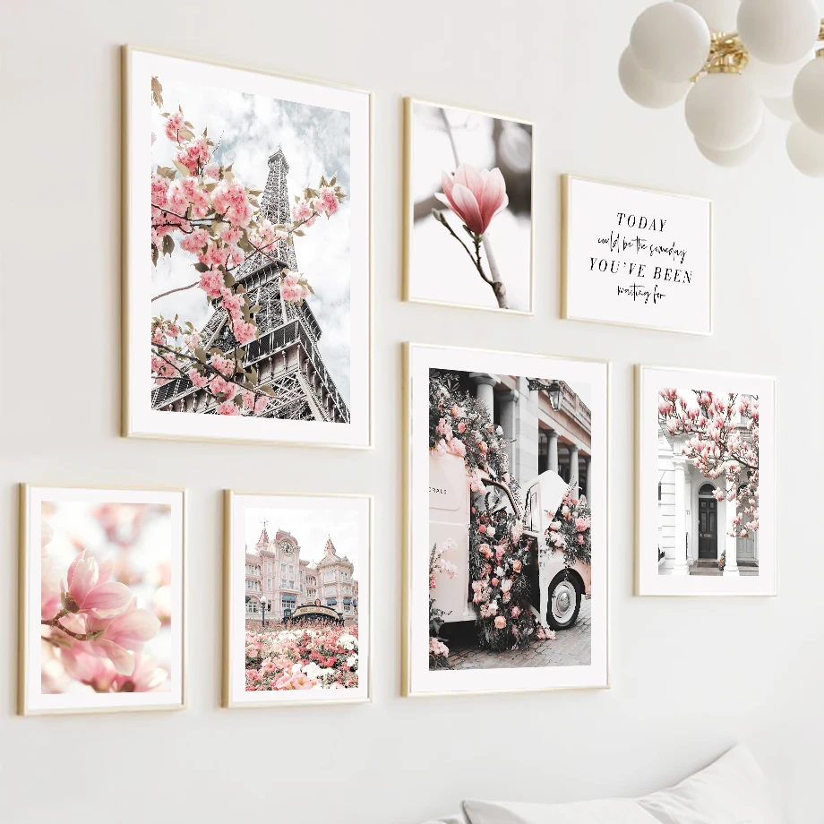 Настенная картина с изображением весенней персиковой цветущей Парижской башни