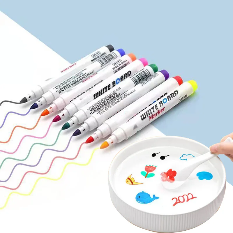 

8/12 Colors Magical Water Painting Pen Water Floating Doodle Pens Children Drawing Early Education Toys Magic Whiteboard Markers