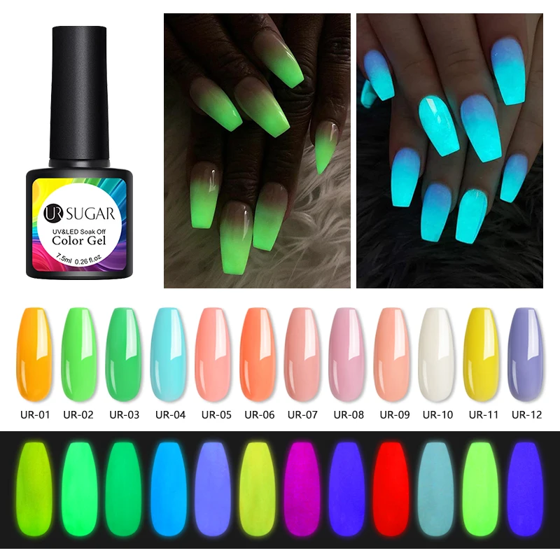 

HEALLOR Luminous Nail Gel Glow In Dark Fluorescent Neon UV LED Semi Permanent Soak Off Gel Varnish Lighting In Night Nail Art