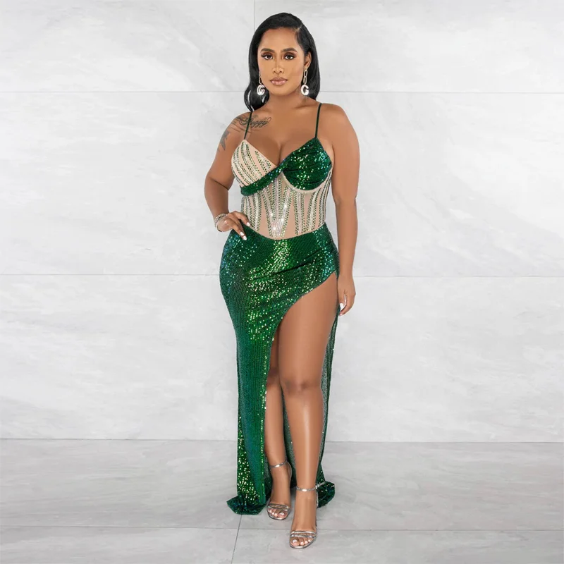 

KEXU блестящее лоскутное платье с высоким разрезом без рукавов облегающее длинное платье 2023 вечерние сексуальные женские платья