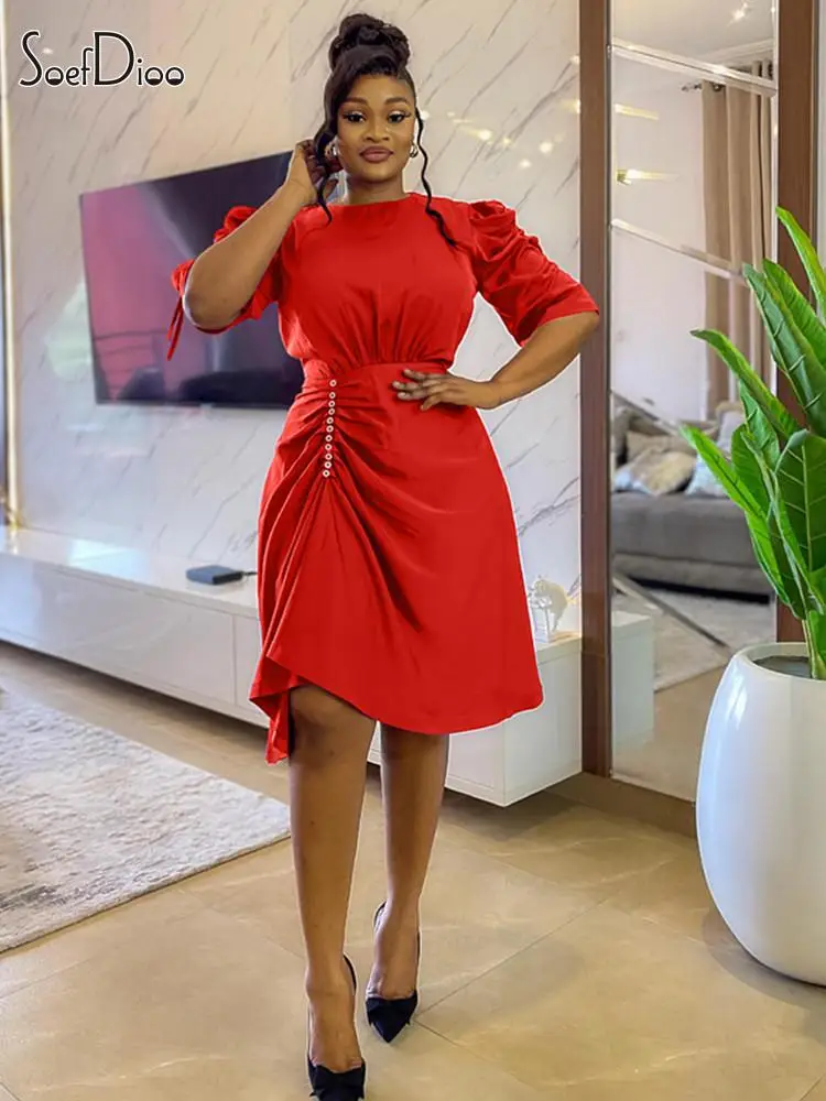 

Элегантное шикарное платье миди Soefdioo с круглым вырезом и коротким рукавом, плиссированное платье со стразами, модное женское вечернее платье 2023