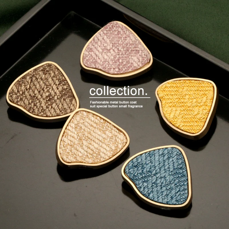 

Triangle Cloth Metal Gold Decorative Craft Sewing Buttons for Clothing Women Coat Dress Suit Needlework DIY Design 6pcs