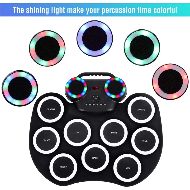 WERSI портативный электронный барабан ручной работы мигающий свет Bluetooth встроенный
