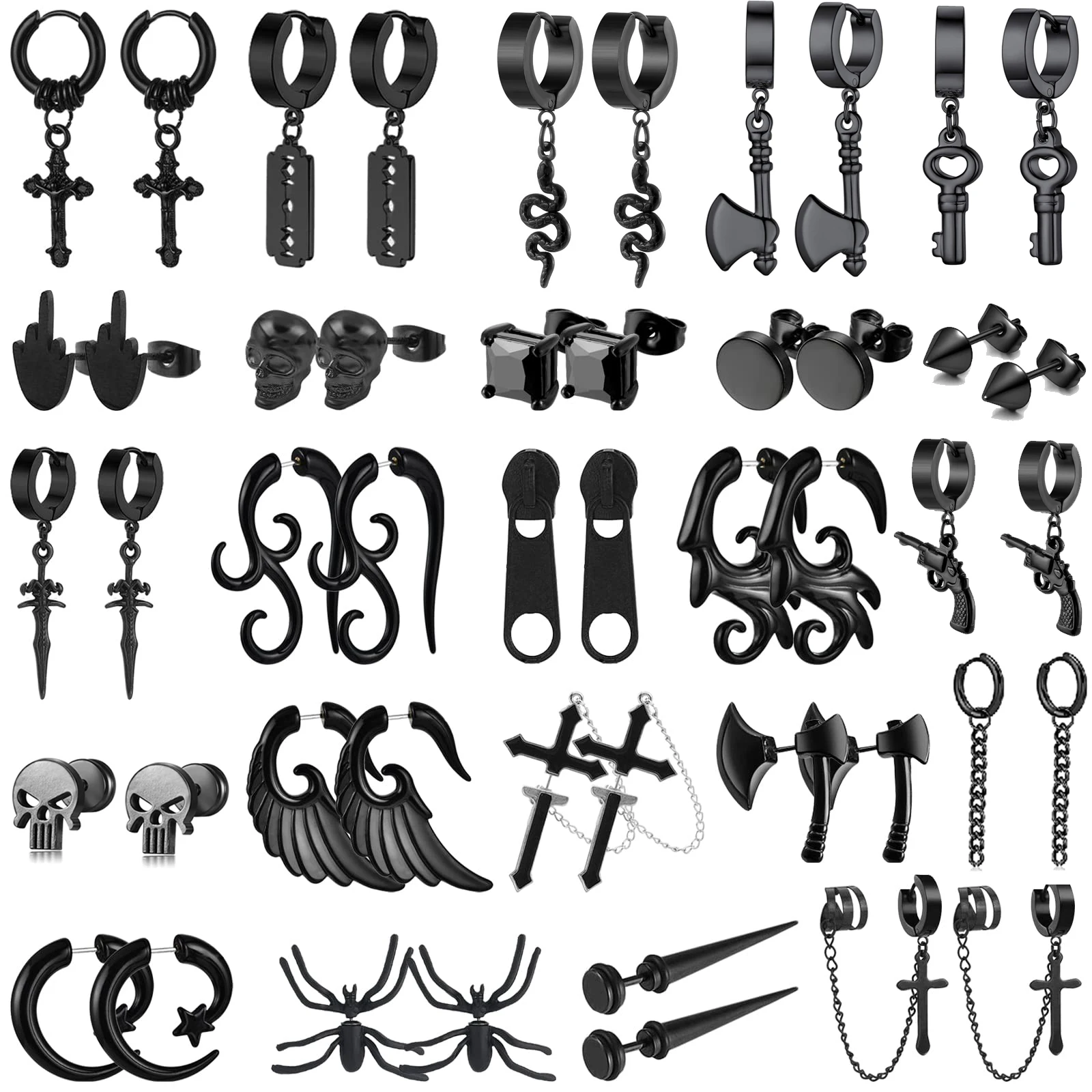 

1-24Pairs Men Women Stainless Steel Punk Earrings Fake Plugs Gauges Cartilage Stud Earrings Unisex Piercing Huggie Hoop Earrings