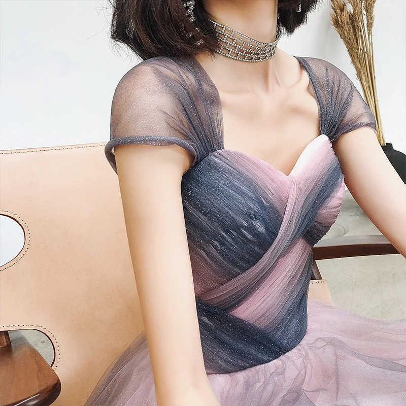 

2022 New Women Long A Line Tulle Prom Dresses Elegant Square Neck Evening Gowns Vestidos De Fiesta