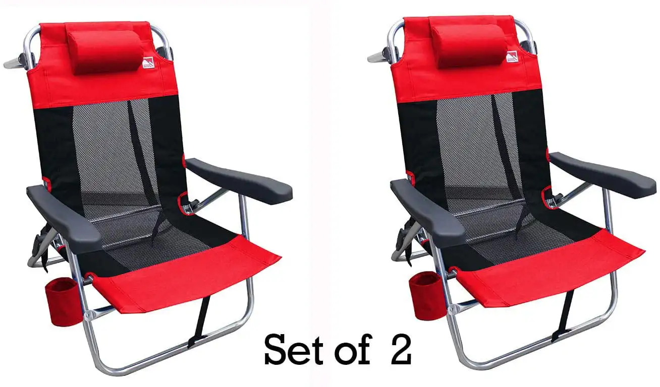 

Multi-Position Flat Folding Mesh Ultralight Beach Chair (2-Pack) - Red