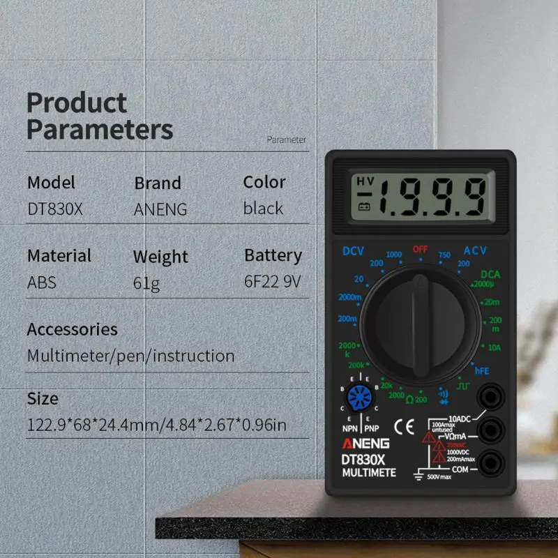 

Digital Multimeter Voltmeter Ammeter Ohmmeter DC10V~1000V 10A AC 750V Current Tester Test LCD Display 367D