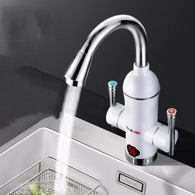 

220V 3000W Tankless Water Heater Tap Electirc Instant Kitchen Faucet 110V Element Flow Heater Hot Water Heated Tap Double Handle