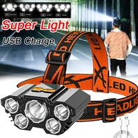 5 led strong headlight super bright usb rechargeable headlamp built in battery head mounted flashlight outdoor night fishing