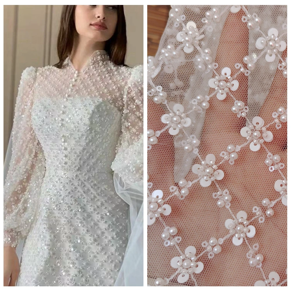 

Женское кружевное платье, белое клетчатое свадебное платье с блестками, жемчужинами и бисером, длина 1 ярд, 2022