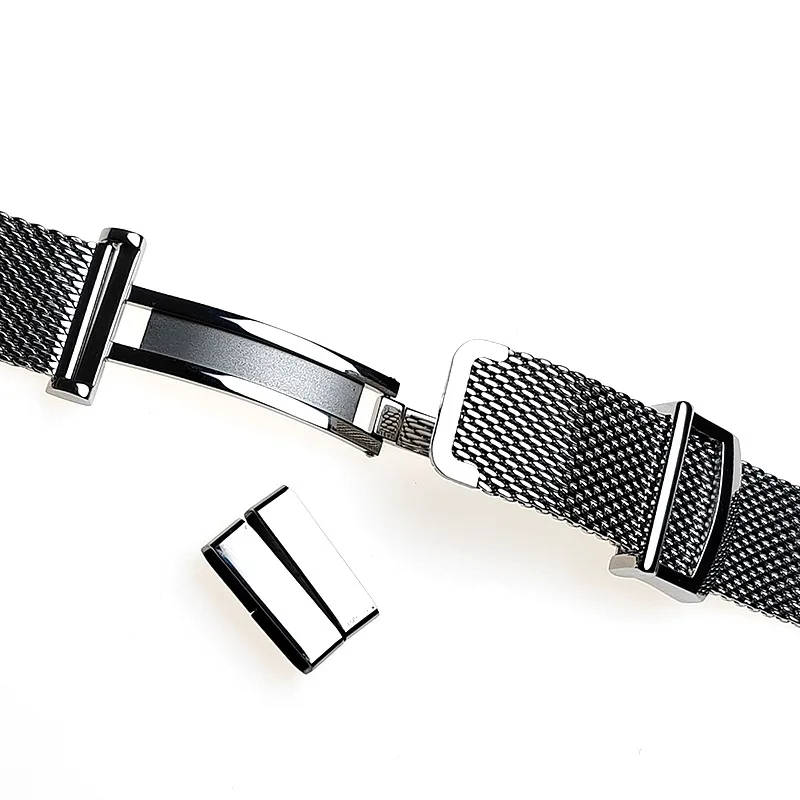 20MM 22MM Silver High-quality Stainless Steel Pilot Folding Buckle Milan Mesh Strap with With Quick Release Spring Bar