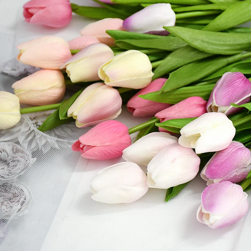 

10pcs Tulip Artificial Flower PE Real Touch Tulip Bouquet Fake Flowers for Home Living Room Garden Ornament Wedding Decoration