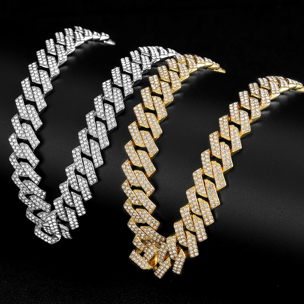Цепочка кубинская в стиле хип-хоп AAA + 16 мм 2 ряда сверкающих Стразы с цирконом