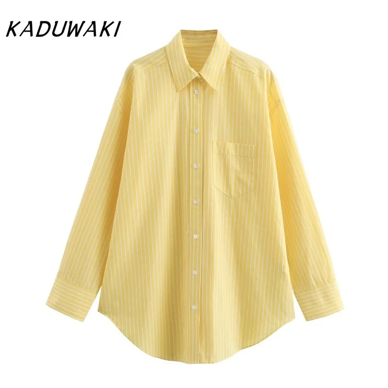 KADUWAKI Американская уличная однобортная повседневная рубашка с длинными рукавами