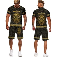 golden lion 3d printed tees suit mens casual graphic short sleeve t shirt shorts two piece set hip hop summer fashion tracksuit