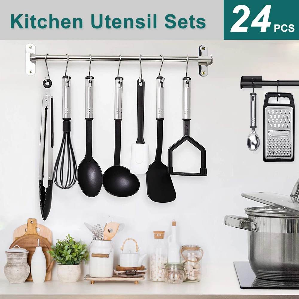 

Набор кухонной утвари, 24 шт., нейлоновая нержавеющая сталь, антипригарная кухонная утварь, черный шпатель, набор инструментов для выпечки, п...