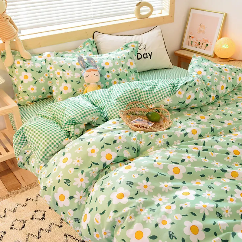 

Floral Bedding Set with Duvet Cover No Filling Flat Sheet with Pillowcases 2024 New Kids Queen Full Size Boys Girls Bed Linen