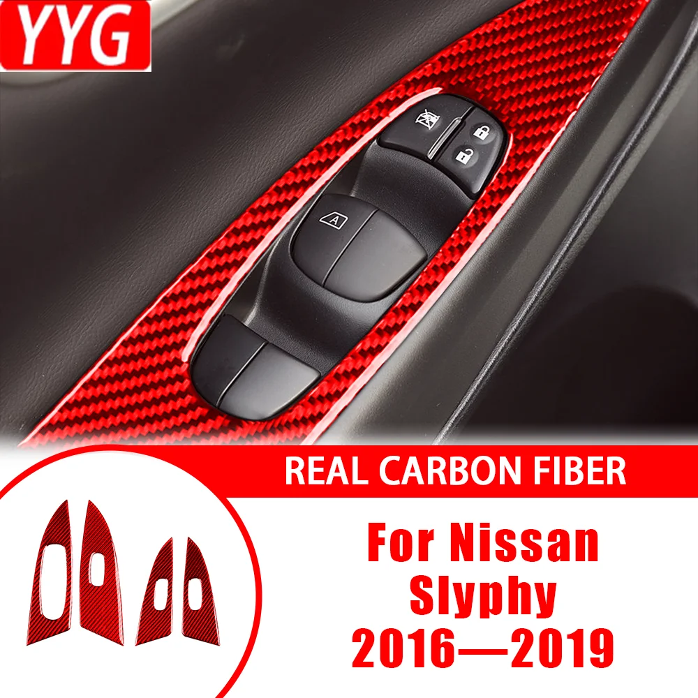 Фото Накладка на панель управления стеклоподъемниками из карбона для Nissan Sylphy 2016-2019, аксессуар для интерьера автомобиля, декоративная наклейка, модификация №2