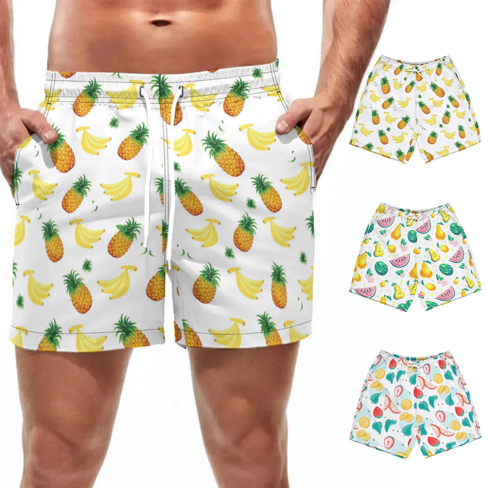 

Быстросохнущие мужские трусы с ананасами, Гавайские пляжные шорты, мужские купальники, пляжная одежда с карманами, мужской праздничный купальник, короткий купальник