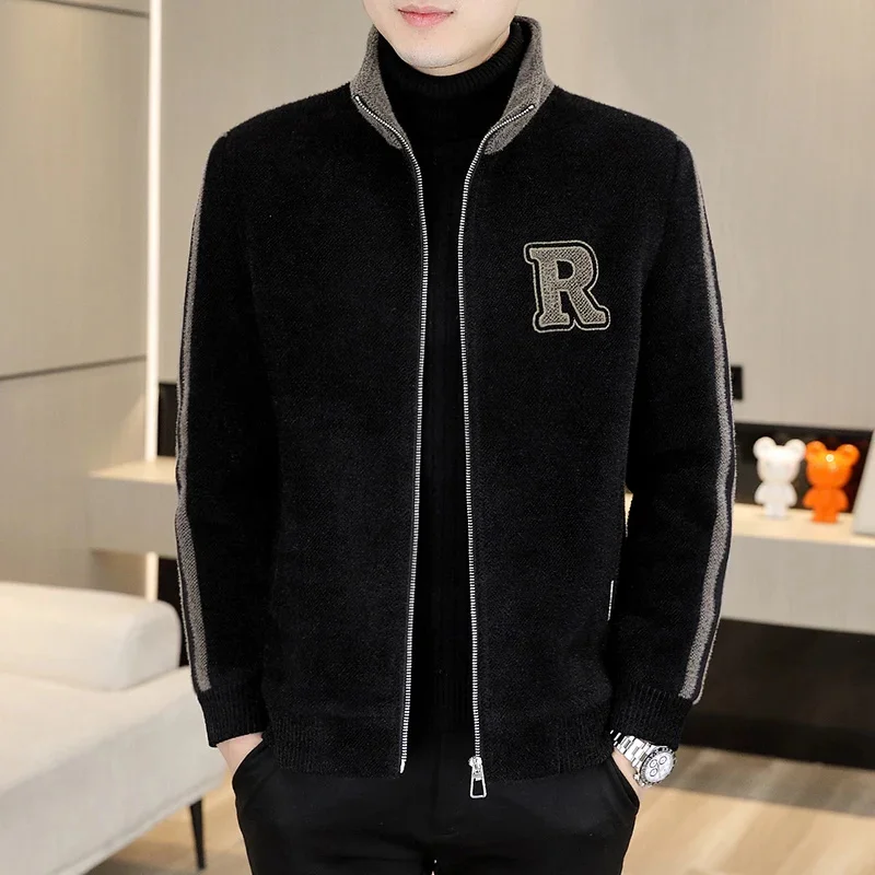 

Мужская зимняя куртка из смешанной шерсти, повседневное деловое шерстяное пальто с буквенным принтом, уличная одежда, ветрозащитная ветровка, 2024