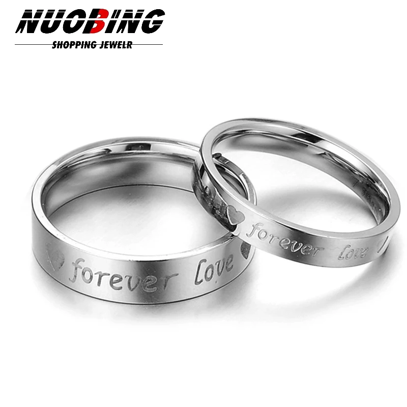 

FOREVER LOVE Silver Heart 4/6MM Wide Men and Women Wedding Ring 316L Stainless Steel Fashion Simple Jewelry Valentine's Day Gift